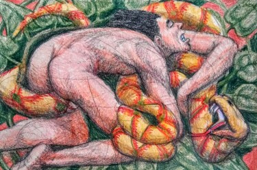 Desenho intitulada "Wrestling with the…" por Edwin Loftus, Obras de arte originais, Pastel Montado em Outro painel rígido
