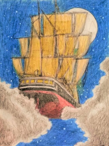 Рисунок под названием "Voyage to the Moon" - Edwin Loftus, Подлинное произведение искусства, Пастель Установлен на Другая же…