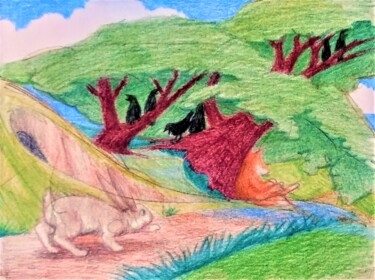 Disegno intitolato "Rabbit and the Slee…" da Edwin Loftus, Opera d'arte originale, Pastello Montato su Altro pannello rigido