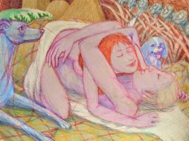 Dibujo titulada "Lovers 108" por Edwin Loftus, Obra de arte original, Pastel Montado en Otro panel rígido