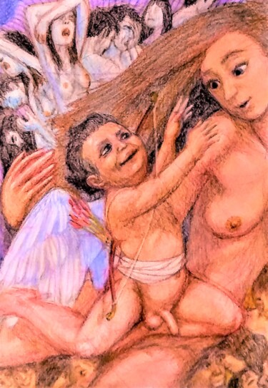 Σχέδιο με τίτλο "Cupid and Venus" από Edwin Loftus, Αυθεντικά έργα τέχνης, Παστέλ Τοποθετήθηκε στο Άλλος άκαμπτος πίνακας