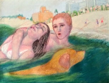 Drawing titled "Rescue" by Edwin Loftus, Original Artwork, Pastel