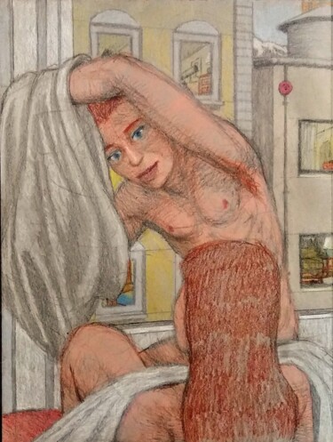 Dibujo titulada "Lovers 109" por Edwin Loftus, Obra de arte original, Pastel Montado en Otro panel rígido