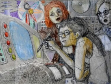 Zeichnungen mit dem Titel "The Tech Expert" von Edwin Loftus, Original-Kunstwerk, Pastell Auf Andere starre Platte montiert