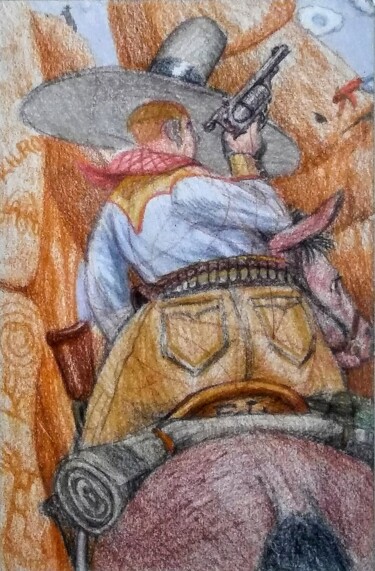 Tekening getiteld "Ambush in Bushwhack…" door Edwin Loftus, Origineel Kunstwerk, Pastel Gemonteerd op Andere stijve panelen