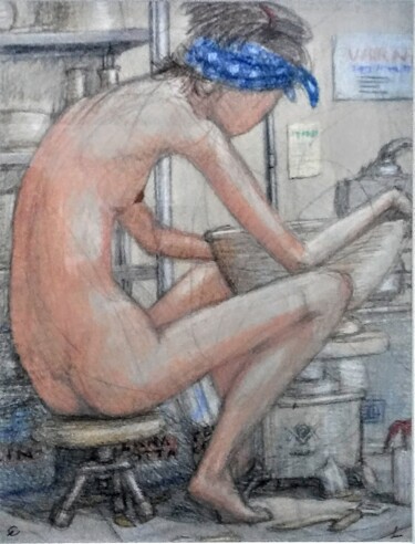 Drawing titled "Artists at Work, Th…" by Edwin Loftus, Original Artwork, Pastel Mounted on Other rigid panel