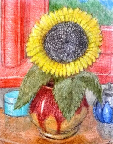 Drawing titled "Sunflower" by Edwin Loftus, Original Artwork, Pastel Mounted on Other rigid panel