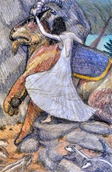 Dibujo titulada "Estelle mounts a St…" por Edwin Loftus, Obra de arte original, Pastel Montado en Otro panel rígido