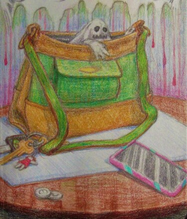 Tekening getiteld "Women's Purses" door Edwin Loftus, Origineel Kunstwerk, Pastel Gemonteerd op Andere stijve panelen