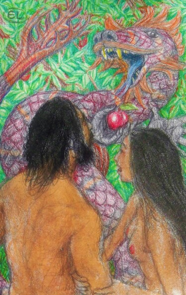 Drawing titled "Adam and Eve" by Edwin Loftus, Original Artwork, Pastel Mounted on Other rigid panel