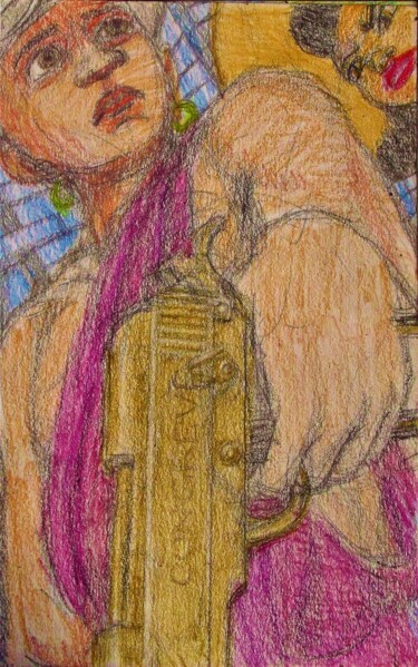 Dessin intitulée "Tiger Lady and the…" par Edwin Loftus, Œuvre d'art originale, Pastel Monté sur Autre panneau rigide