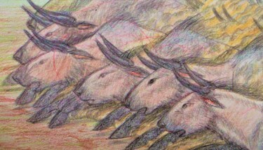 Dessin intitulée "Prehistoric Bison S…" par Edwin Loftus, Œuvre d'art originale, Pastel Monté sur Autre panneau rigide