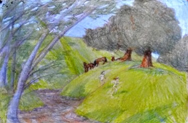 Drawing titled "Pastoral Afternoon" by Edwin Loftus, Original Artwork, Pastel Mounted on Other rigid panel