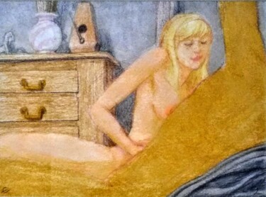 Zeichnungen mit dem Titel "Lovers 111" von Edwin Loftus, Original-Kunstwerk, Pastell Auf Andere starre Platte montiert