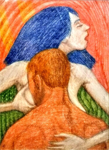 Рисунок под названием "Lovers 112" - Edwin Loftus, Подлинное произведение искусства, Пастель Установлен на Другая жесткая па…