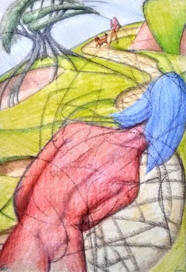 Zeichnungen mit dem Titel "Encounter on the Pa…" von Edwin Loftus, Original-Kunstwerk, Pastell Auf Andere starre Platte mont…