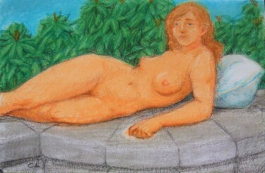Σχέδιο με τίτλο "Reclining Nude 6" από Edwin Loftus, Αυθεντικά έργα τέχνης, Παστέλ Τοποθετήθηκε στο Άλλος άκαμπτος πίνακας