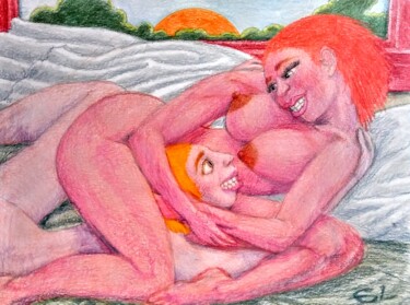 Рисунок под названием "Lovers 113" - Edwin Loftus, Подлинное произведение искусства, Пастель Установлен на Другая жесткая па…