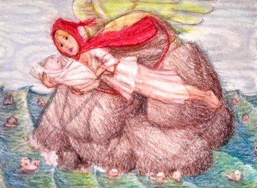 Dessin intitulée "The Angel of Mercy" par Edwin Loftus, Œuvre d'art originale, Pastel Monté sur Autre panneau rigide