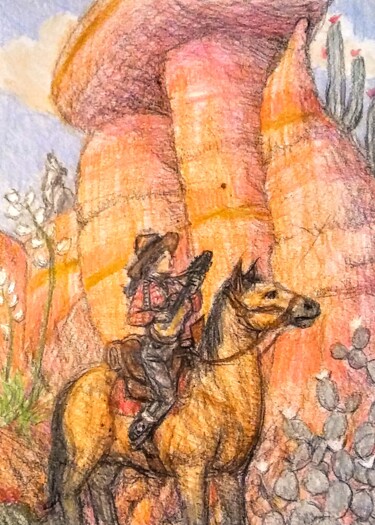图画 标题为“Desert Duet” 由Edwin Loftus, 原创艺术品, 粉彩 安装在其他刚性面板上