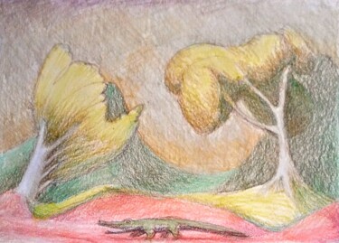 Zeichnungen mit dem Titel "Alligator goes for…" von Edwin Loftus, Original-Kunstwerk, Pastell Auf Andere starre Platte monti…