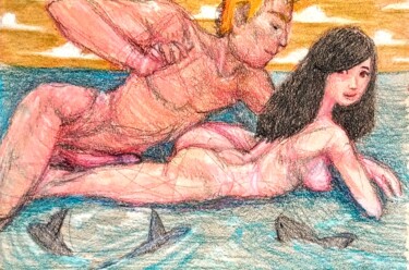 Рисунок под названием "Lovers 117, Her unc…" - Edwin Loftus, Подлинное произведение искусства, Пастель Установлен на Другая…