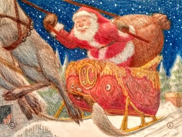 Drawing titled "Santa Clause 2" by Edwin Loftus, Original Artwork, Pastel Mounted on Other rigid panel