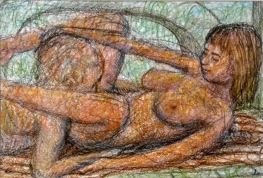 Рисунок под названием "Lovers 121" - Edwin Loftus, Подлинное произведение искусства, Пастель Установлен на Другая жесткая па…