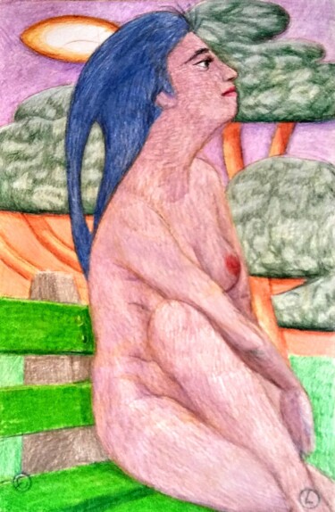 Dibujo titulada "Muse of the Park Be…" por Edwin Loftus, Obra de arte original, Pastel Montado en Otro panel rígido