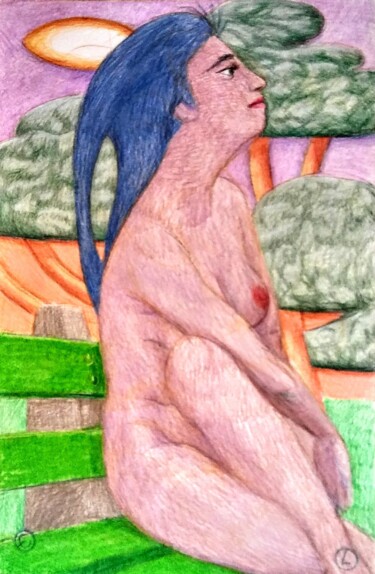 Tekening getiteld "Muse of the Park Be…" door Edwin Loftus, Origineel Kunstwerk, Pastel Gemonteerd op Andere stijve panelen