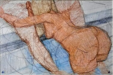 Disegno intitolato "Lovers 125, poolside" da Edwin Loftus, Opera d'arte originale, Pastello Montato su Altro pannello rigido