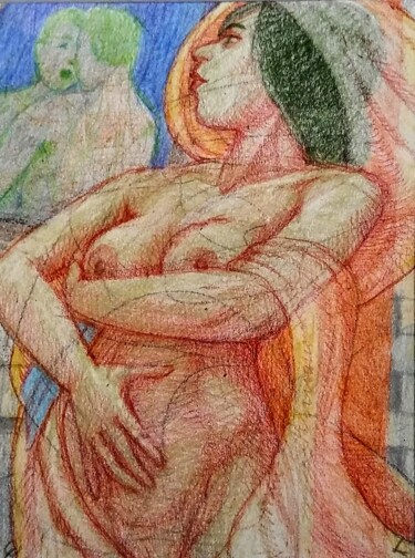 Tekening getiteld "The Voyeur" door Edwin Loftus, Origineel Kunstwerk, Pastel Gemonteerd op Andere stijve panelen