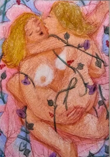 Dibujo titulada "Lovers 126" por Edwin Loftus, Obra de arte original, Pastel Montado en Otro panel rígido