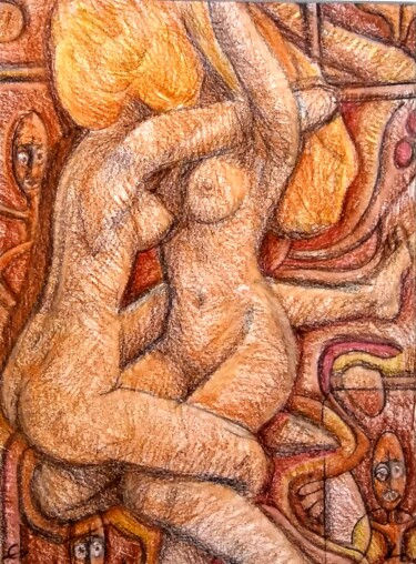 Dessin intitulée "Lovers 127" par Edwin Loftus, Œuvre d'art originale, Pastel Monté sur Autre panneau rigide