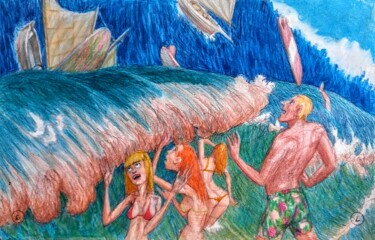 Rysunek zatytułowany „Rogue Wave 2” autorstwa Edwin Loftus, Oryginalna praca, Pastel Zamontowany na Inny sztywny panel