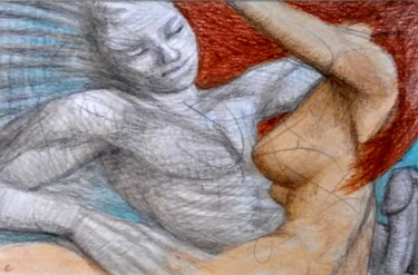 Dibujo titulada "Lovers 130" por Edwin Loftus, Obra de arte original, Pastel Montado en Otro panel rígido