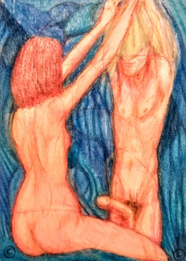 Dessin intitulée "Lovers 131" par Edwin Loftus, Œuvre d'art originale, Pastel Monté sur Autre panneau rigide