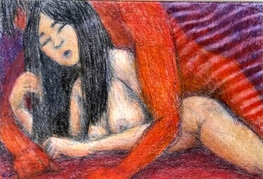 Рисунок под названием "Lovers 132" - Edwin Loftus, Подлинное произведение искусства, Пастель Установлен на Другая жесткая па…