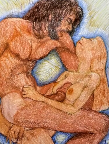Dibujo titulada "Lovers 134" por Edwin Loftus, Obra de arte original, Pastel Montado en Otro panel rígido