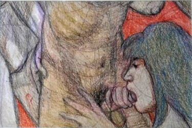 Zeichnungen mit dem Titel "Lovers 135, Threeso…" von Edwin Loftus, Original-Kunstwerk, Pastell Auf Andere starre Platte mont…
