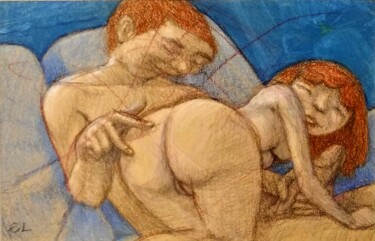 Dibujo titulada "Lovers 138" por Edwin Loftus, Obra de arte original, Pastel Montado en Otro panel rígido