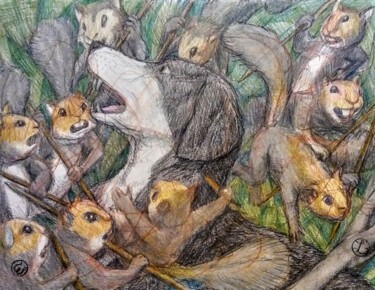 图画 标题为“Revenge of the Squi…” 由Edwin Loftus, 原创艺术品, 粉彩 安装在其他刚性面板上