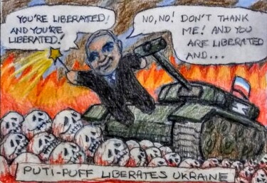 Puti-Puff's Gift to the Ukraine Drawing titled "Puti-Puff's Gift to…" by Edwin Loftus, Original Artwork, Pastel