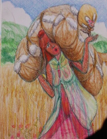 Tekening getiteld "The Cotton Thief" door Edwin Loftus, Origineel Kunstwerk, Pastel Gemonteerd op Andere stijve panelen