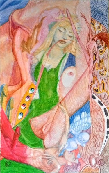 Dibujo titulada "The Virgin Dreams o…" por Edwin Loftus, Obra de arte original, Pastel Montado en Otro panel rígido