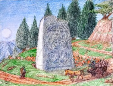 Disegno intitolato "The Stone that once…" da Edwin Loftus, Opera d'arte originale, Pastello