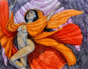 Desenho intitulada "Loie Fuller" por Edwin Loftus, Obras de arte originais, Pastel