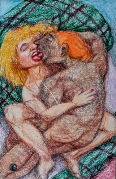 Dibujo titulada "Lovers 140, "French…" por Edwin Loftus, Obra de arte original, Pastel