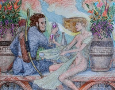 Disegno intitolato "Attraction and Love…" da Edwin Loftus, Opera d'arte originale, Pastello