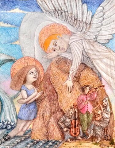 Dibujo titulada "Annunciation with S…" por Edwin Loftus, Obra de arte original, Pastel